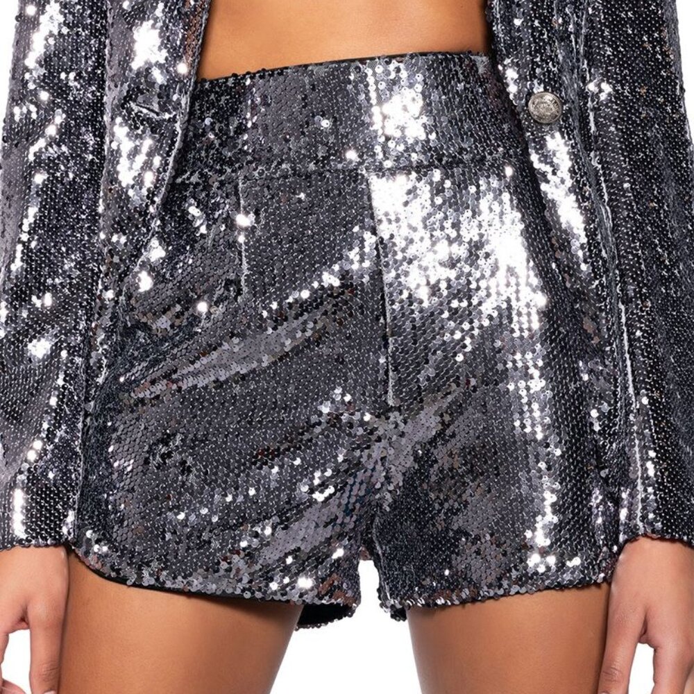 Callie Holiday Sequin Fitted Suit Blazer & Shorts In Hematite Small - Picture 13 of 13